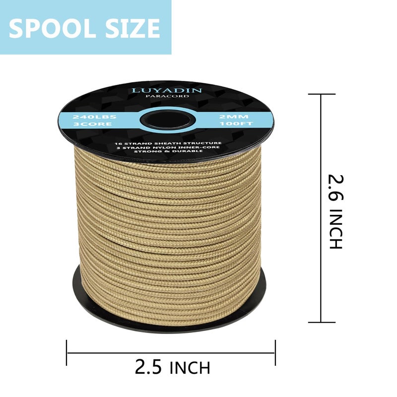 LUYADIN Paracord 240lb - Diameter 2mm Micro Utility Cord -3 Strand Parachute Spool Cord - 100ft 200ft,Paracord for Camping,Hiking,Fishing,Outdoor and DIY - Image 2